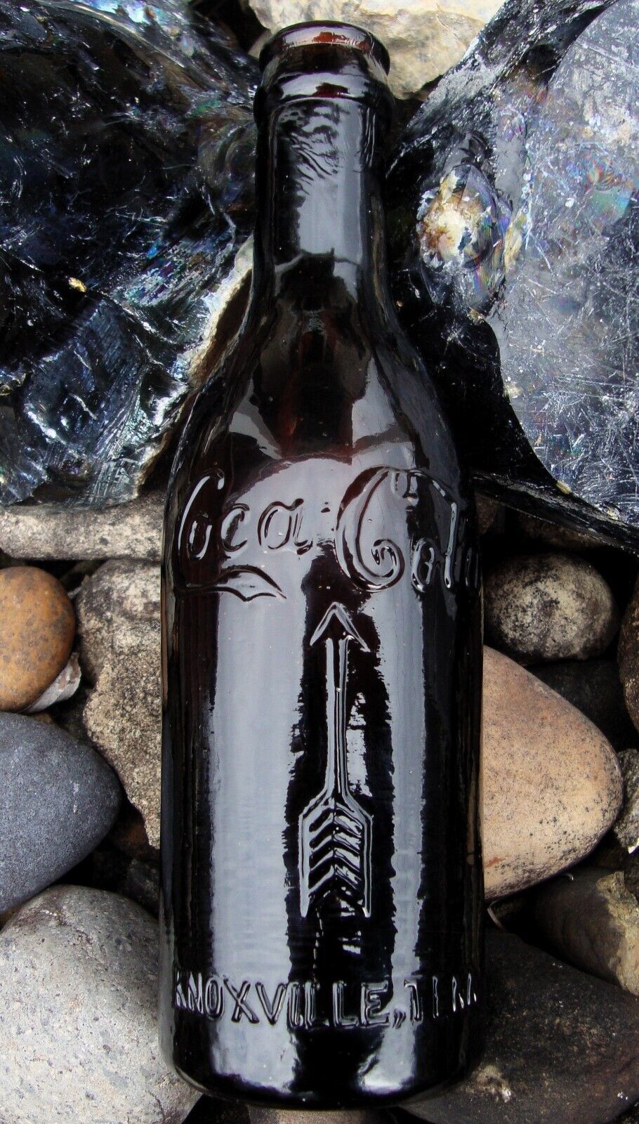 AMBER SCRIPT STRAIGHT SIDED COCA-COLA ARROW SODA BOTTLE ~ KNOXVILLE, TENNESSEE
