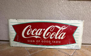 Vintage Coca Cola Fishtail Sled Sign 16" x 44" Metal
