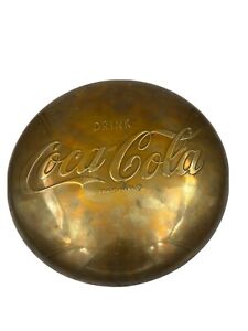 Vintage Coca Cola Button Sign Brass 1950s Coke Signs