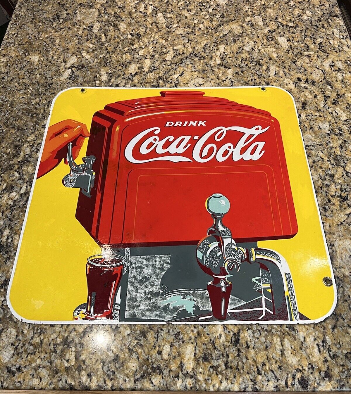 Vintage Coca Cola Sign Fountain Dispenser Porcelain Double Sided DS Soda Coke