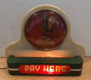 Vintage Coca-Cola Metal Sign Clock, Works, circa 1942-1958