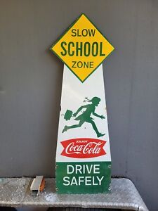 VINTAGE COCA COLA PORCELAIN SIGN 48" DRIVE SAFELY COKE SODA BEVERAGE POP GAS OIL