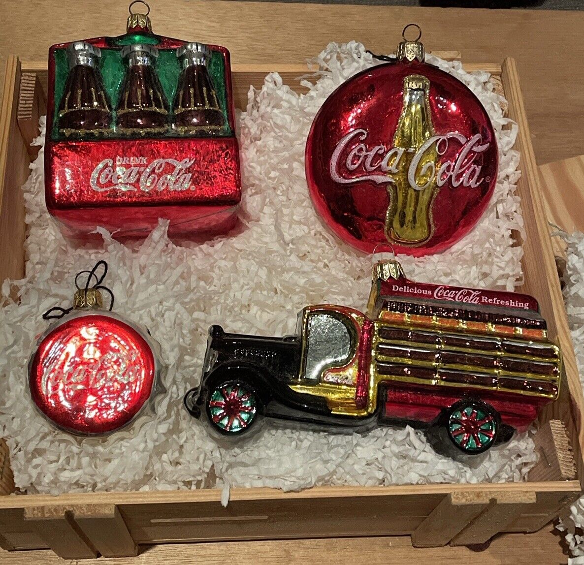 Kurt Adler Coca Cola Polonaise Ornaments-Set Of 4 In Wooden Box