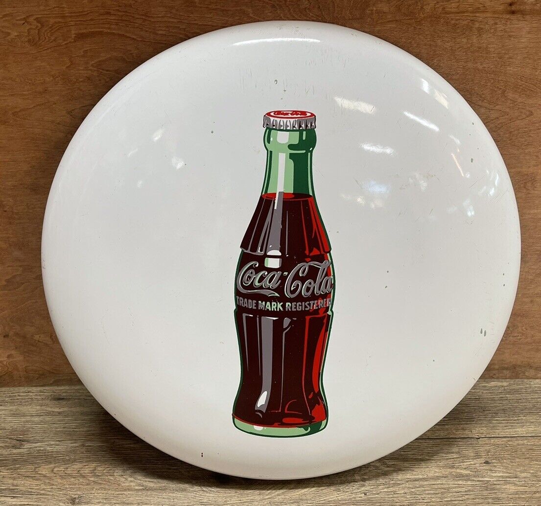 1950’s ORIGINAL COCA COLA (COKE) 24” METAL BUTTON SIGN Antique White!