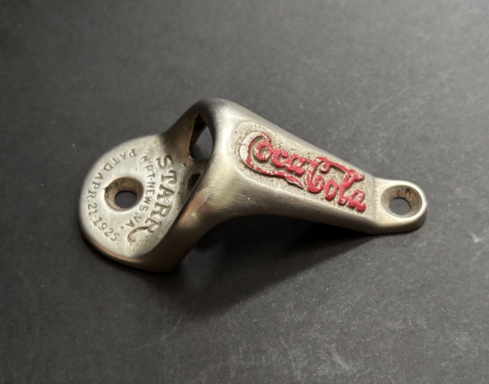 Old Original COCA-COLA Wall Mount BOTTLE OPENER STARR Brown Mfg Co #1-Patd 1925