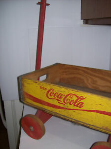 Vintage WOODEN COCA COLA CRATE WAGON JONESBURO ARK, Yellow & Red, Advertising