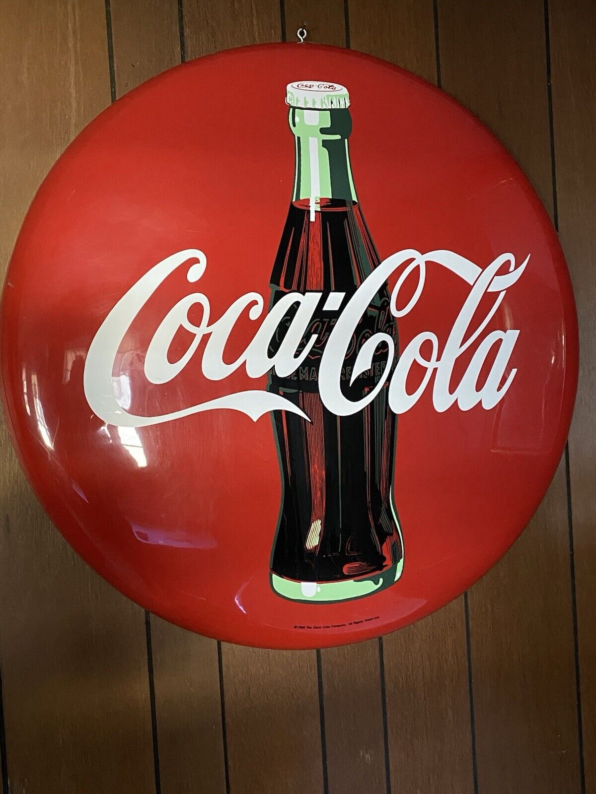 36 inch Vintage 1996 Offical Coca Cola Button Sign 1950s Style Large Plastic