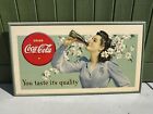 Vtg 1942 Coca Cola "You Taste The Quality" Lithograph Cardboard Sign WWII Era