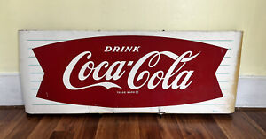 Vintage 1950-60’s Coca Cola Metal Fishtail Sled Sign. 16”x45”