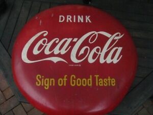 1950'S Antique Coca-Cola Coke Advertising Metal Soda Button Disc Sign 24 inch