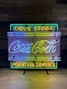 Vintage Coca Cola Drug Store Fountain Service Neon Sign