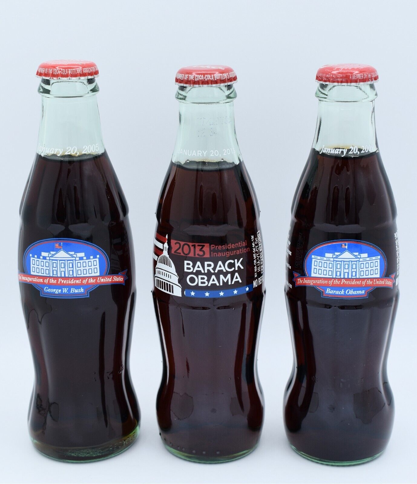 *Presidential Inauguration Coca Cola Bottles 2005 G W Bush 2009 &13 Barack Obama