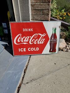 c.1952 Original Vintage Drink Coca Cola Sign Metal + Phillip Morris+Lucky Strike