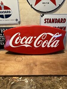 AM- 45 ORIGINAL & AUTHENTIC ''COCA - COLA FISHTAIL'' PAINTED METAL SIGN 13X26 In