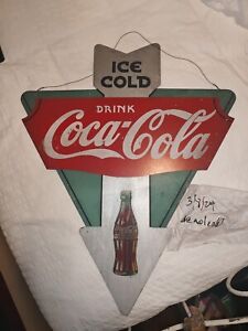 Wood Kay Sign Double Sided Ice Cold Drink Coca Cola Arrow