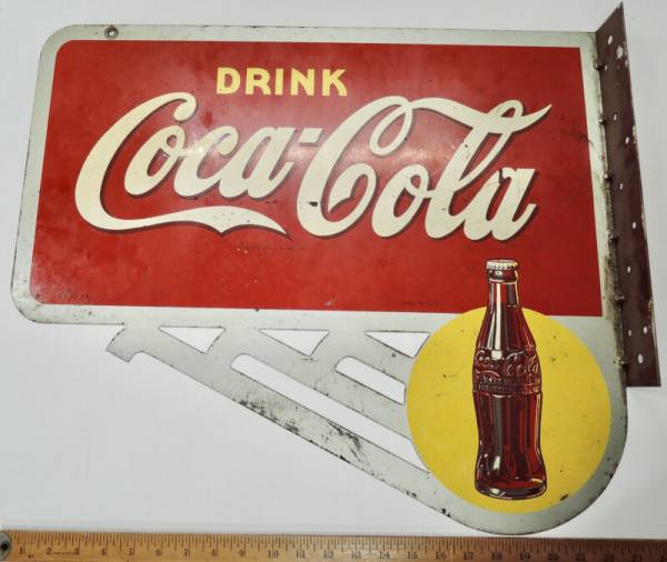 1946 Coca Cola Coke Yellow Dot Antique Flange Sign