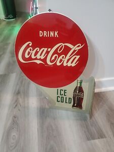 c.1954 Original Vintage Drink Coca Cola Sign Metal Flange Bottle Mint!  AM1-54