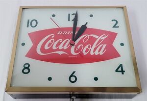 S-873 VINTAGE FISHTAIL COCA COLA LIGHTED WALL CLOCK SIGN 16X13X4
