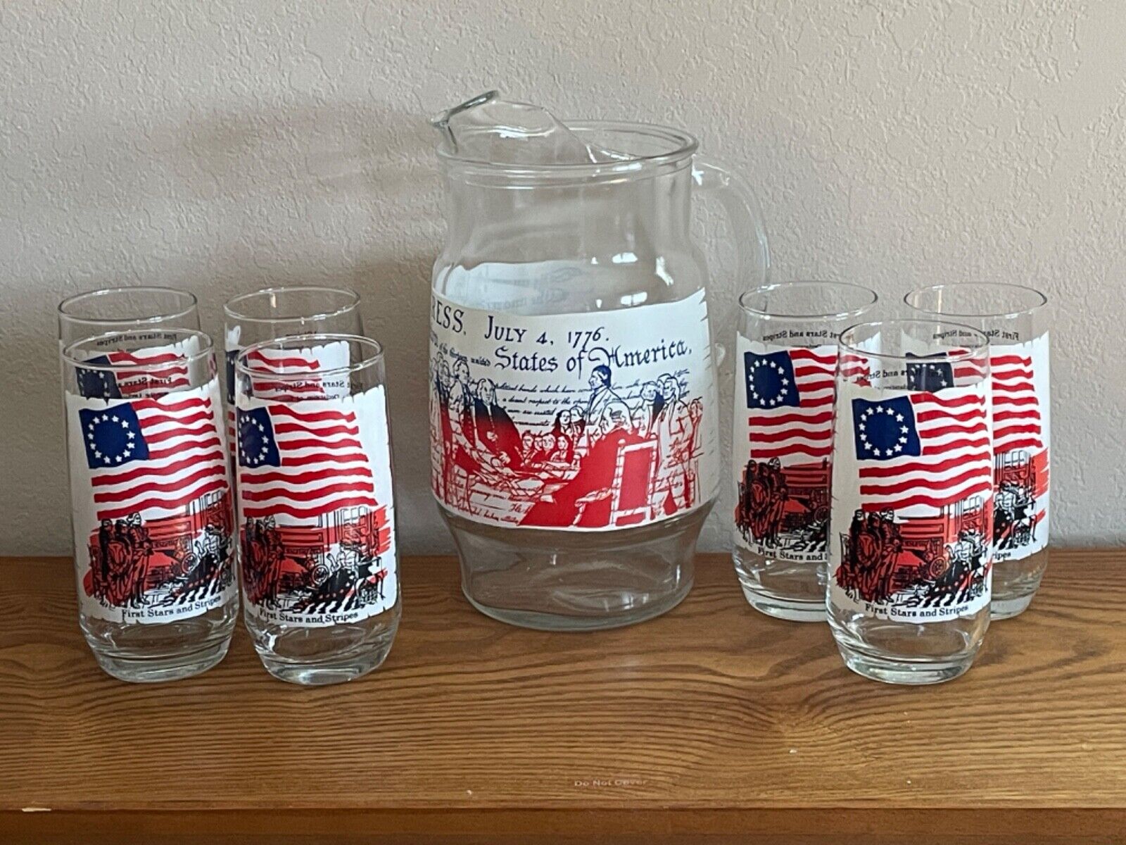 Coca Cola Bicentennial Heritage Collector Series Stars & Stripes Pitcher 7 Glass