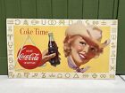Vtg 1955 Coca Cola Coke Time Cowgirl Litho Cardboard Sign 36" x 20" Rare Orig!