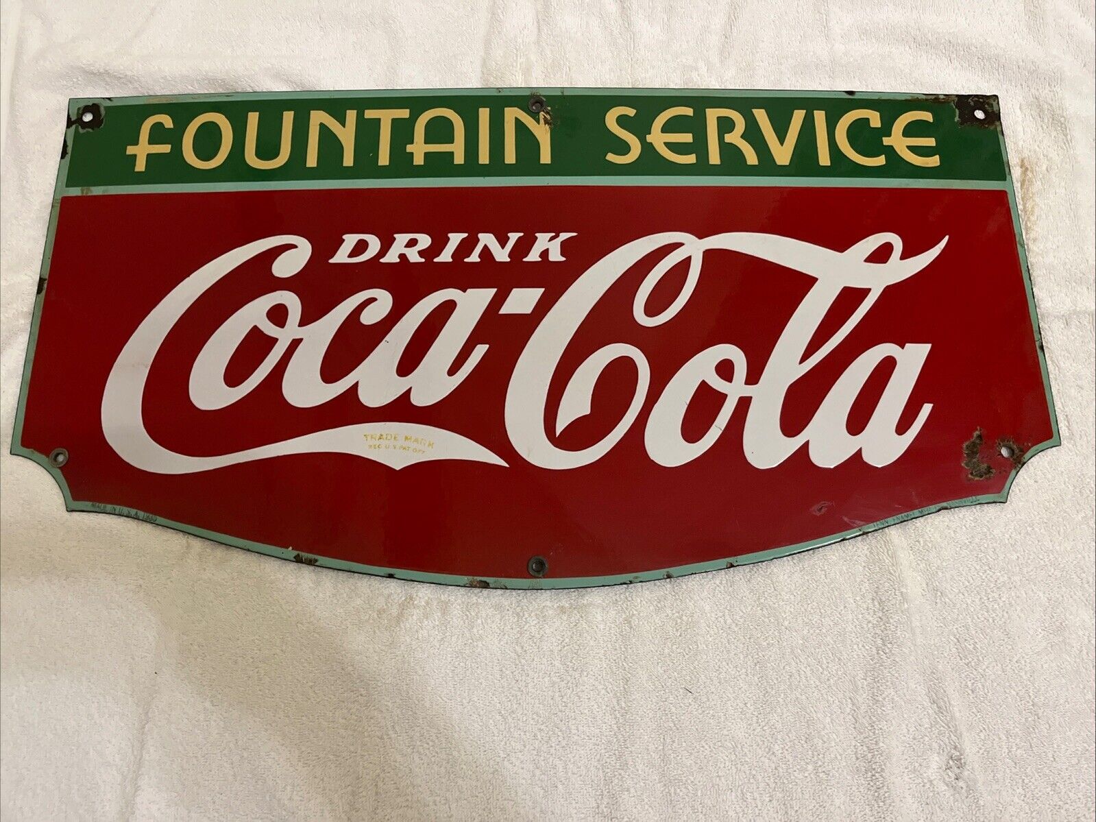 Coca Cola Fountain Service Porcelain Sign - Authentic Original 1935