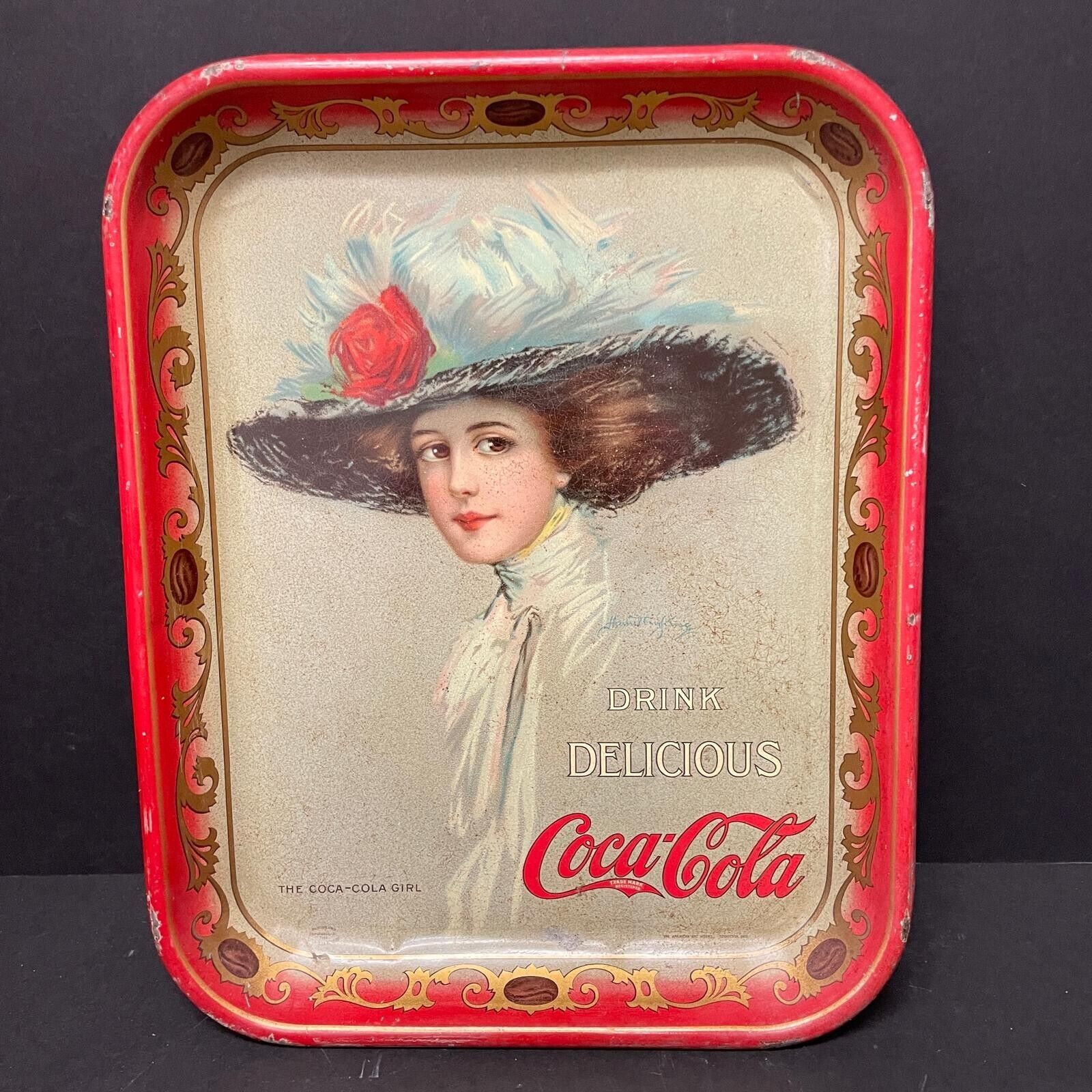 Antique Original 1909 The Coca Cola Girl Tin Serving Tray Hamilton King L@@K