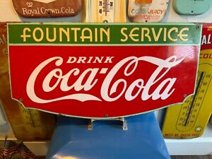 VINTAGE ANTIQUE ORIGINAL 1935 COCA-COLA FOUNTAIN SERVICE PORCELAIN SIGN USA