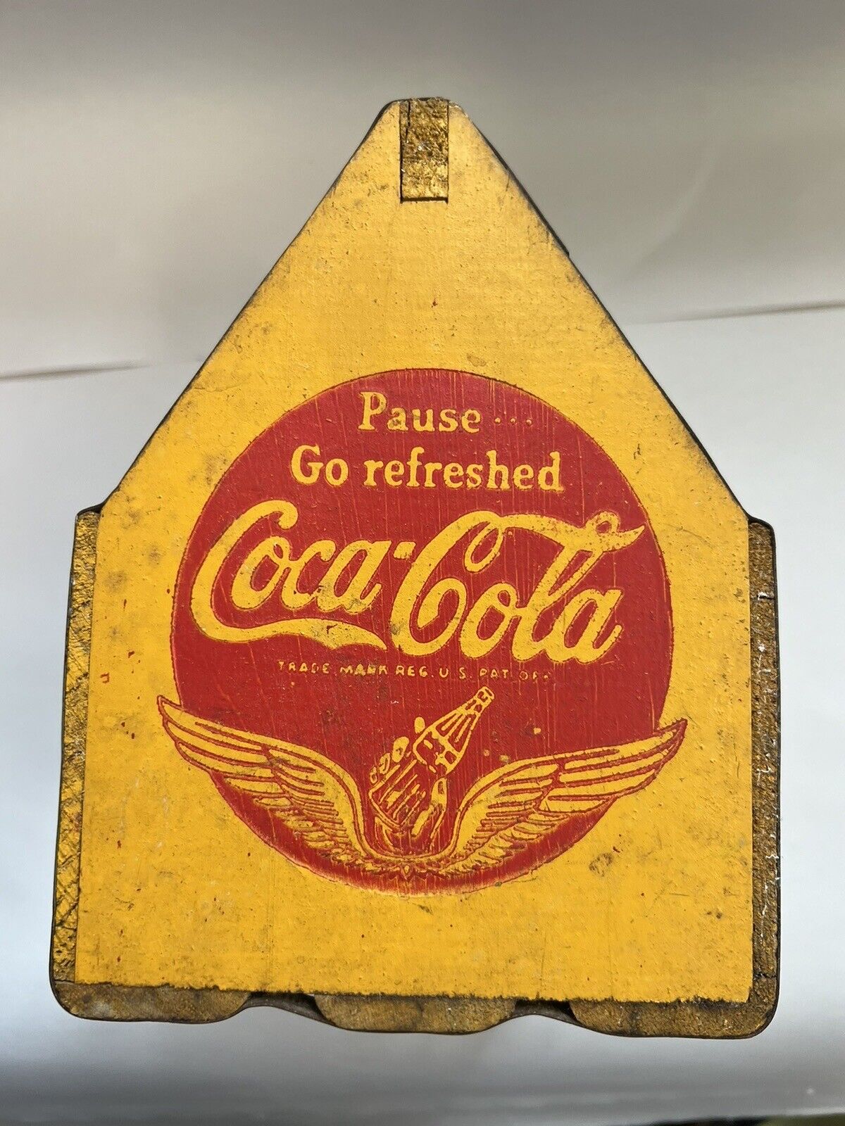 ? WWII Yellow Coca Cola 6 Pack Wood Carrier Crate War Wings Red Handle 1940’s