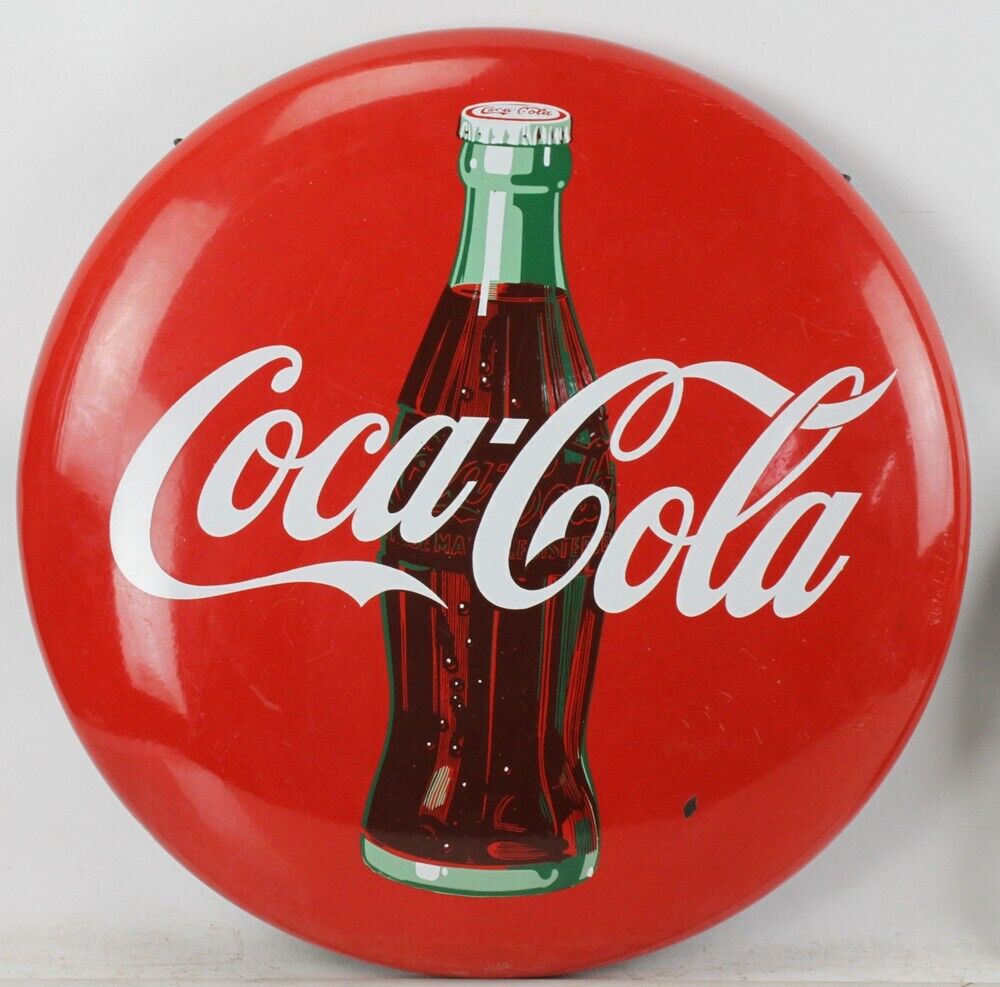 Original Vintage 1950's Coca Cola 24" PORCELAIN Button Sign     EXC+++ CONDITION
