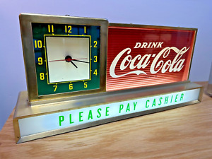 Coca-Cola lighted sign with clock from soda shop - vintage & original, restored