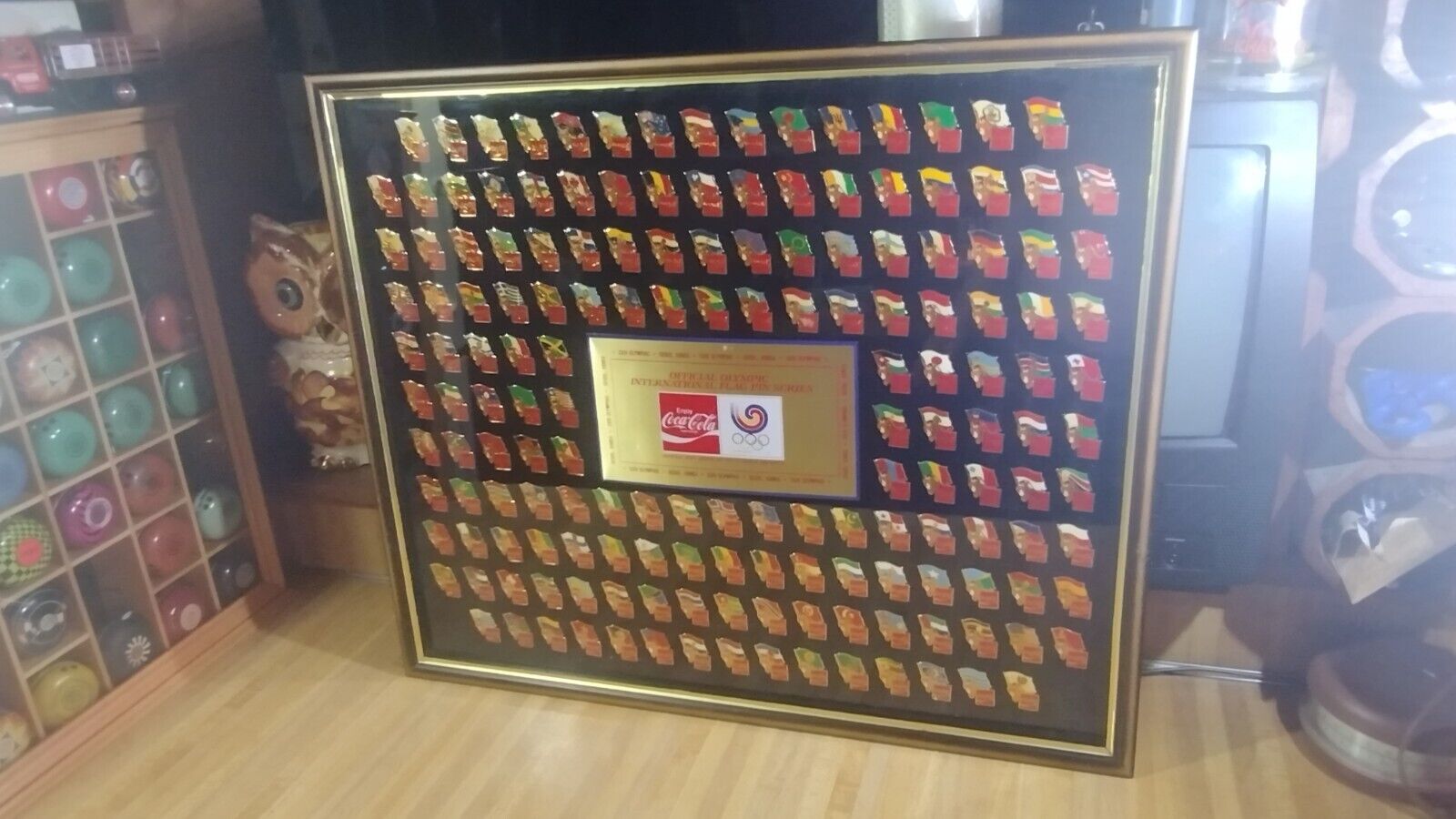 Coca Cola Framed 1983 Souel Korea XXlV Olympics Int'l Flag Pin Series!