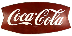 Vintage 1960s Coca Cola Fishtailed Rack Topper Metal Sign Red & White