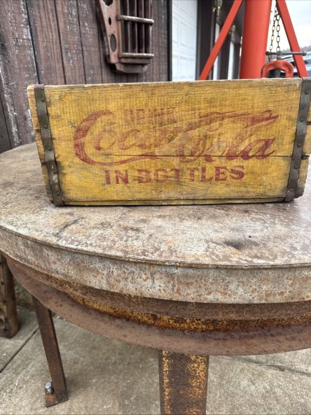 Vintage Yellow DRINK IN BOTTLES COCA-COLA -- Tall Wooden Crate ...Madison, Wis