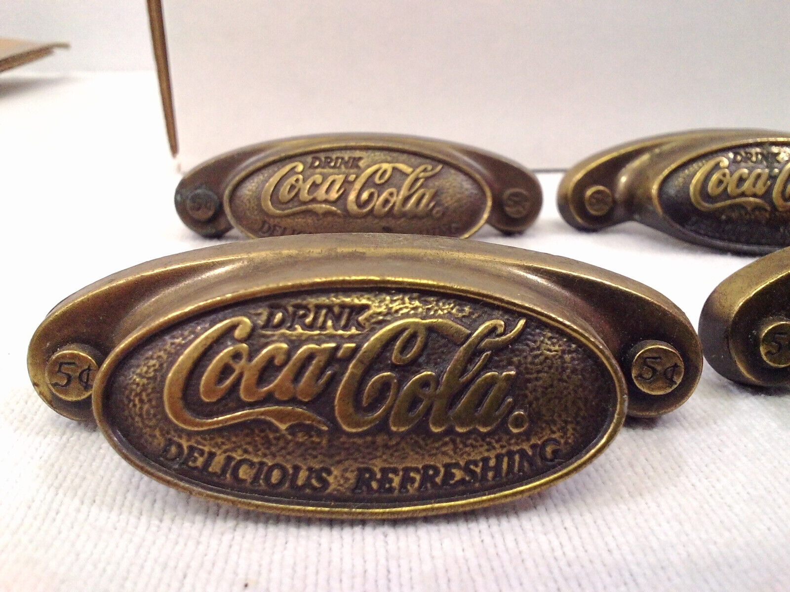 (8) NOSTALGIC COCA COLA COKE BRASS CUP HANDLE DRAWER PULLS