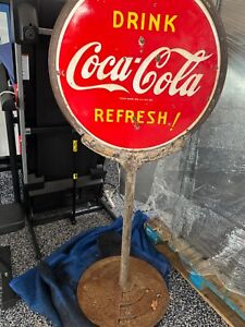 Vintage Coca-Cola Lollipop Sidewalk Sign Double Sided 1930's