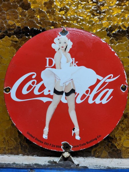 VINTAGE COCA COLA PORCELAIN SIGN SODA POP ADVERTISING COKE MARILYN MONROE WOMAN