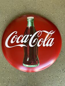 1950's Original Vintage Coca-Cola 36” Inch Bottle Button Sign Metal A-M 2- 54