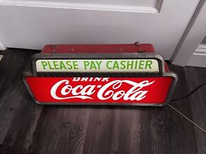 Coca-Cola Lighted Sign “PLEASE PAY CASHIER”  Works.  Store Display.