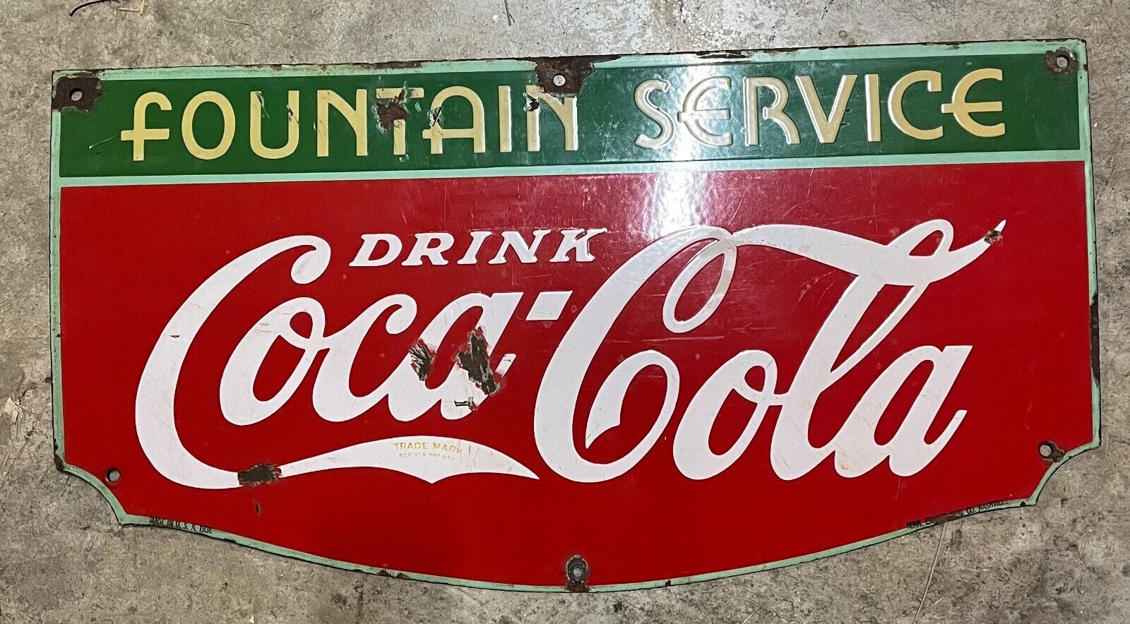 coca cola fountain service porcelain sign