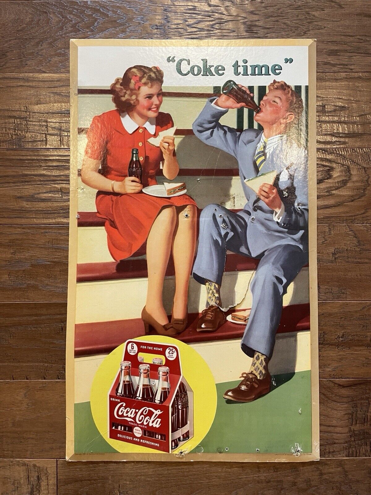 Original 1943 Cardboard Coca Cola Advertising Lithograph