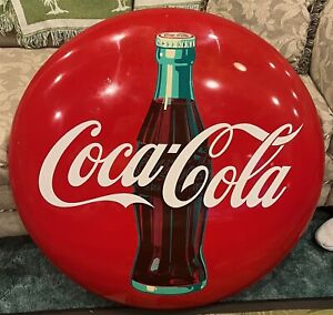 1954 LARGE 36 INCH COCA COLA BUTTON SIGN ABSOLUTELY BEAUTIFUL ORIGINAL CONDITION
