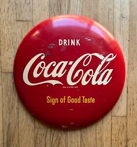 1950'S Antique Coca-Cola Coke Advertising Metal Soda Button Disc Sign 16 inch