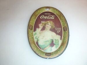 Vintage Coca Cola 1907 Oval Metal Tip Tray -Lady W/Lace Relieves Fatigue 5 Cent