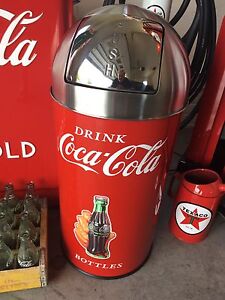 Vintage Style Coca Cola ICE COLD Trash Can SS TOP 12 Gal. 29" Tall