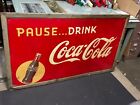 Vintage 1940s Original Yellow Dot Coca Cola Coke Soda Pop Metal Sign 56" x 32"