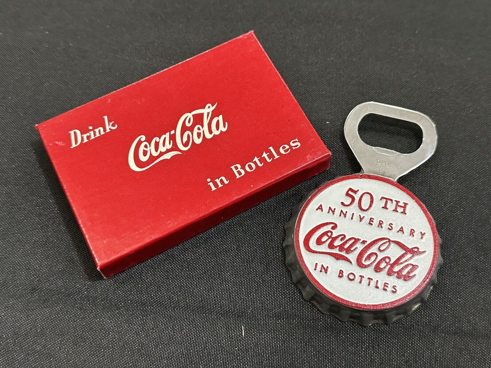 New Old Stock Original Coca Cola 50th Anniversary Bottle Opener W/Original Box