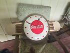 WORKING 1940s Art Deco Coca-Cola Promo Clock Sign tin masonite prop of coke NICE