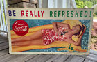 Vintage Coca Cola Be Really Refreshed Cardboard 20 x 36 Ad Sign - girl on float
