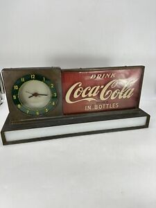 Vintage Original Coca Cola Fountain Shop Lighted Clock Advertising Sign Union