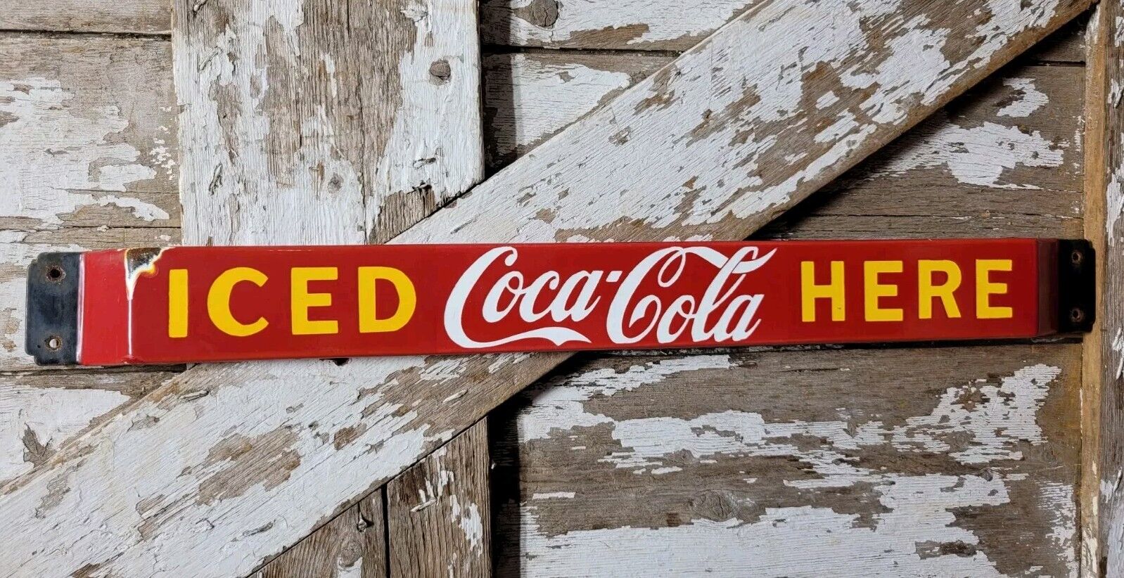 VINTAGE COCA-COLA PORCELAIN SIGN DOOR PUSH BAR SODA BEVERAGE DRINK FOOD COKE POP